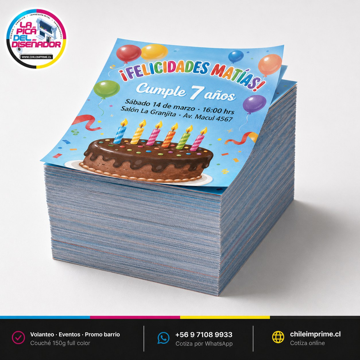 Impresión Flyers 11x15 cm 1.000 Unidades — Couché 150g Económicos - La Imprenta más económica en Santiago - Metro El Parrón | La Pica del Diseñador