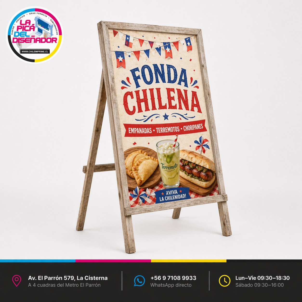 Paloma Publicitaria 100x200 cm Una Cara — XXL Caballete Madera Reforzado - La Imprenta más económica en Santiago - Metro El Parrón | La Pica del Diseñador