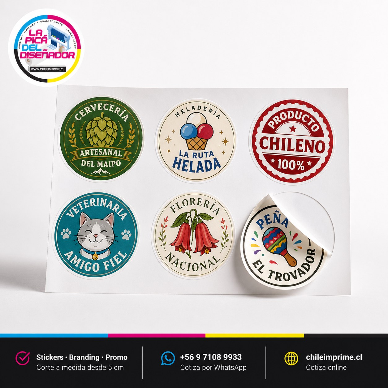 Impresión Vinilo Adhesivo Troquelado a Medida — Stickers desde 5 cm - La Imprenta más económica en Santiago - Metro El Parrón | La Pica del Diseñador