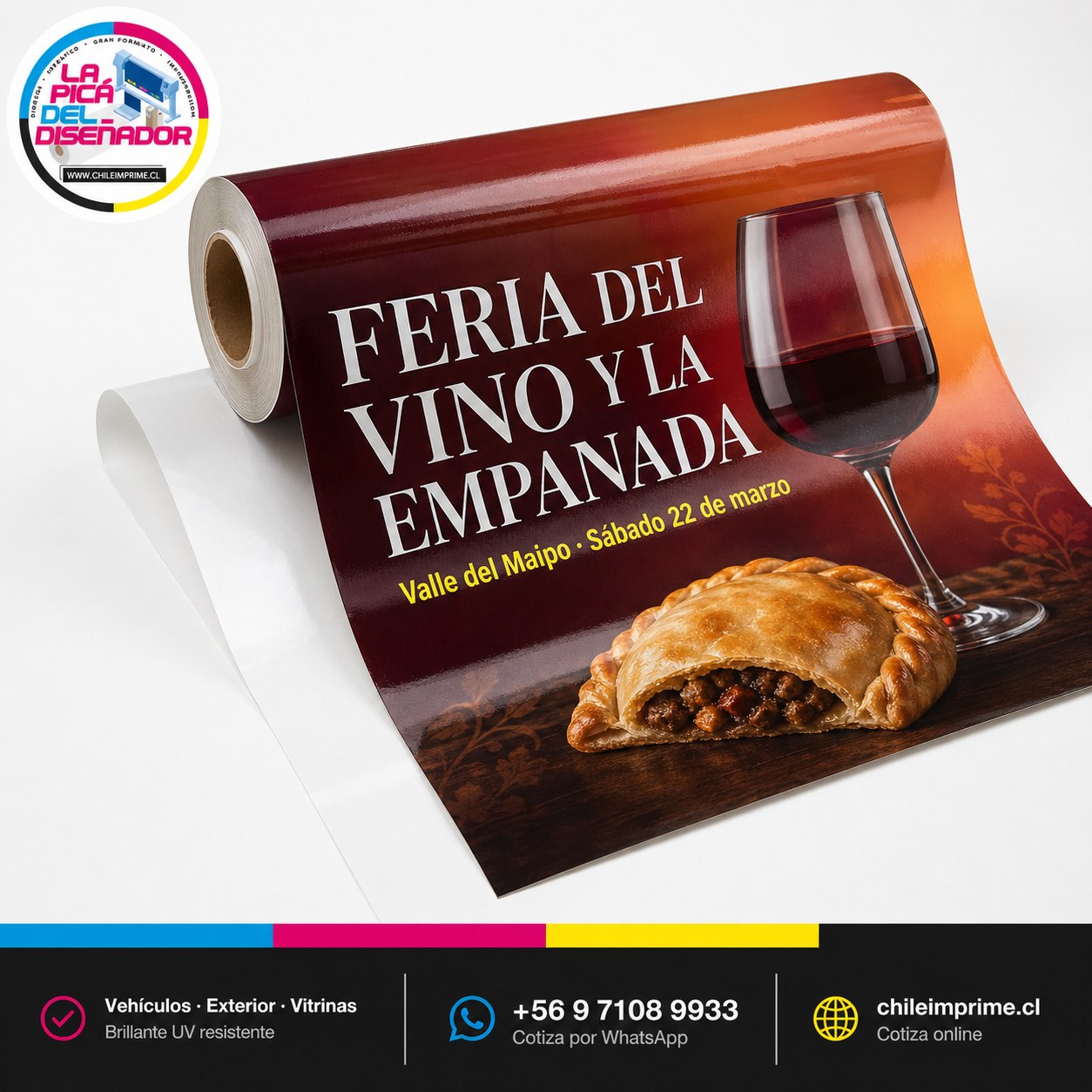 Impresión Vinilo Adhesivo Laminado por Metro Cuadrado — Brillante - La Imprenta más económica en Santiago - Metro El Parrón | La Pica del Diseñador