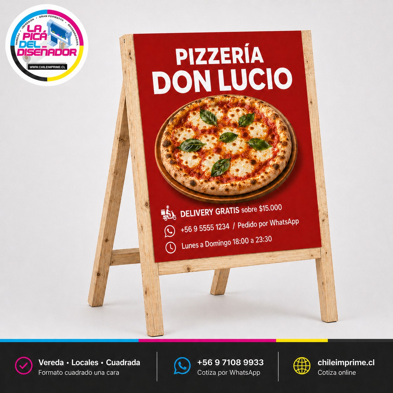 Paloma Publicitaria 100x100 cm Una Cara — Cuadrada con Caballete Madera - La Imprenta más económica en Santiago - Metro El Parrón | La Pica del Diseñador